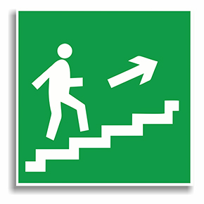 Табличка Направление к выходу по лестнице вверх (направо)
