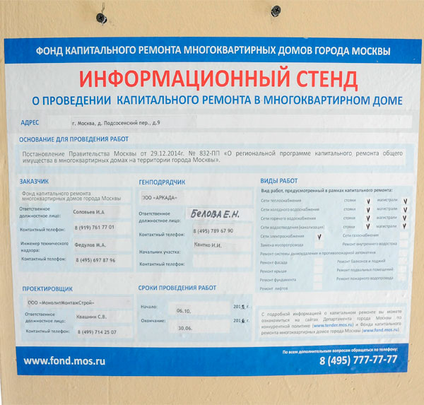 Информационный щит паспорт объекта